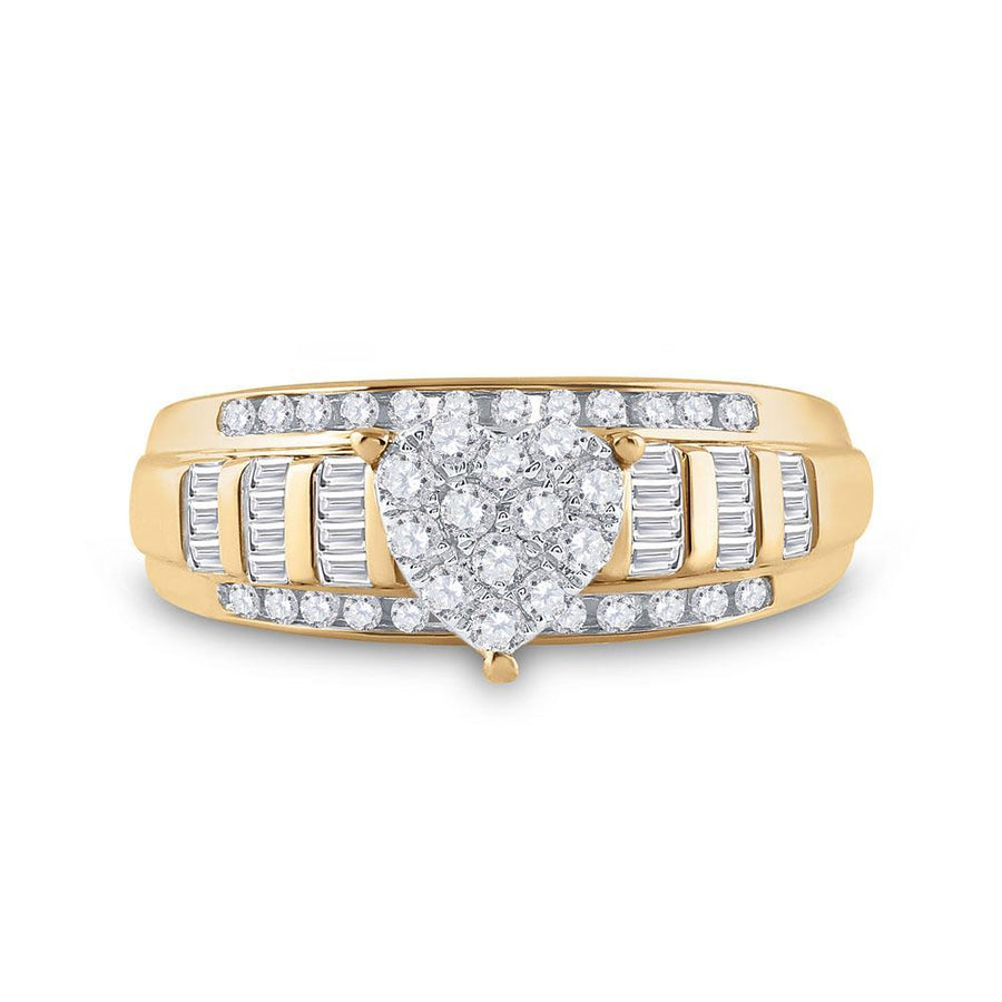 10kt Yellow Gold Round Diamond Heart Bridal Wedding Engagement Ring 1/2 Cttw