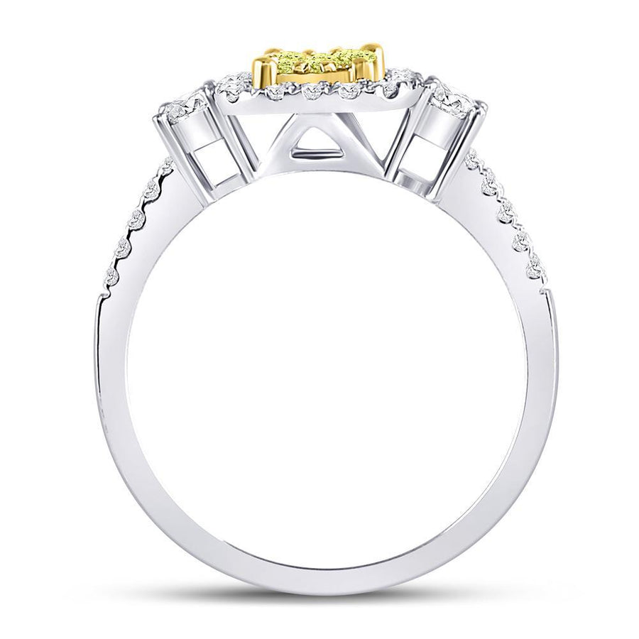 14kt White Gold Womens Round Yellow Diamond Square Frame Cluster Ring 5/8 Cttw