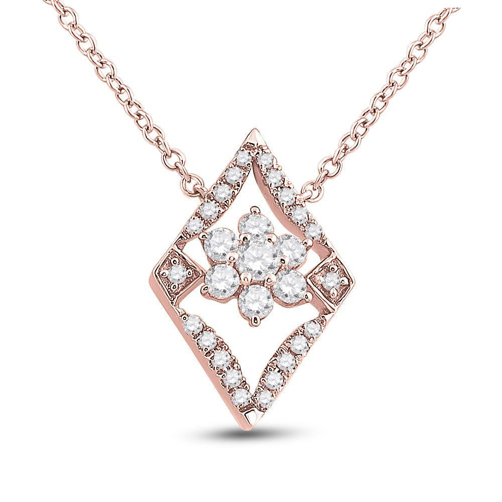 14kt Rose Gold Womens Round Diamond Geometric Cluster Necklace 1/3 Cttw