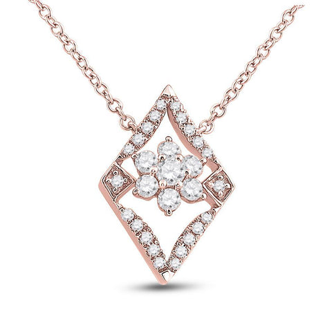 14kt Rose Gold Womens Round Diamond Geometric Cluster Necklace 1/3 Cttw
