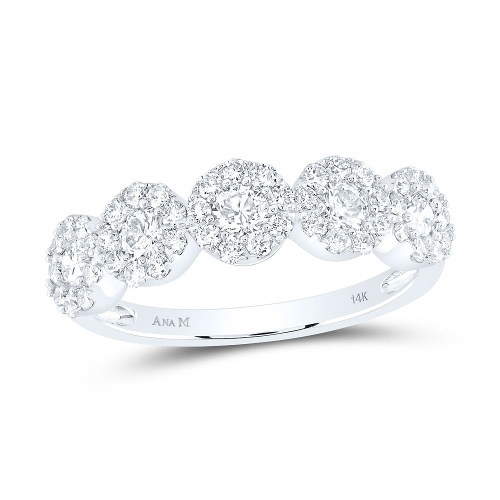 14kt White Gold Womens Round Diamond Circle 5-stone Ring 1 Cttw