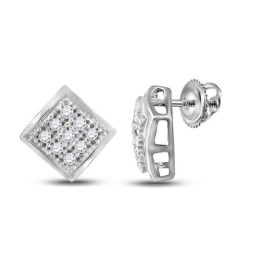10kt White Gold Womens Round Diamond Square Cluster Stud Earrings 1/20 Cttw
