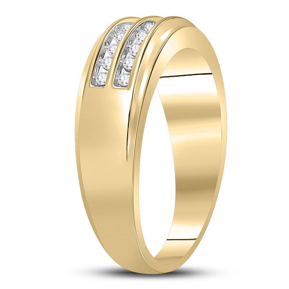 10kt Yellow Gold Mens Round Diamond Wedding 2-Row Band Ring 1/4 Cttw