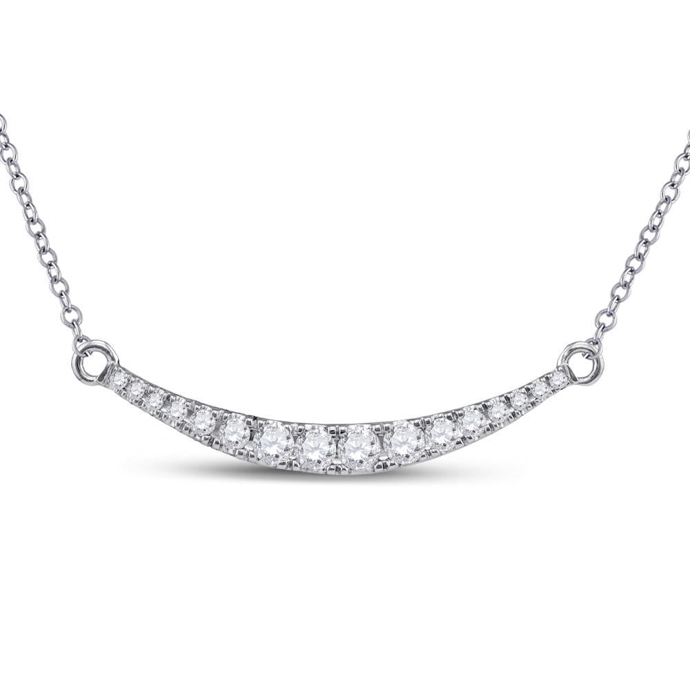10kt White Gold Womens Round Diamond Curved Bar Pendant Necklace 1/2 Cttw