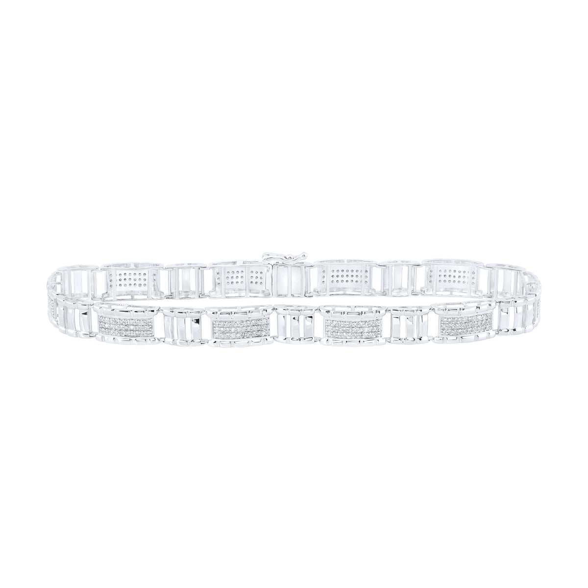 10kt White Gold Mens Round Diamond 8.5-inch Link Bracelet 1-1/4 Cttw