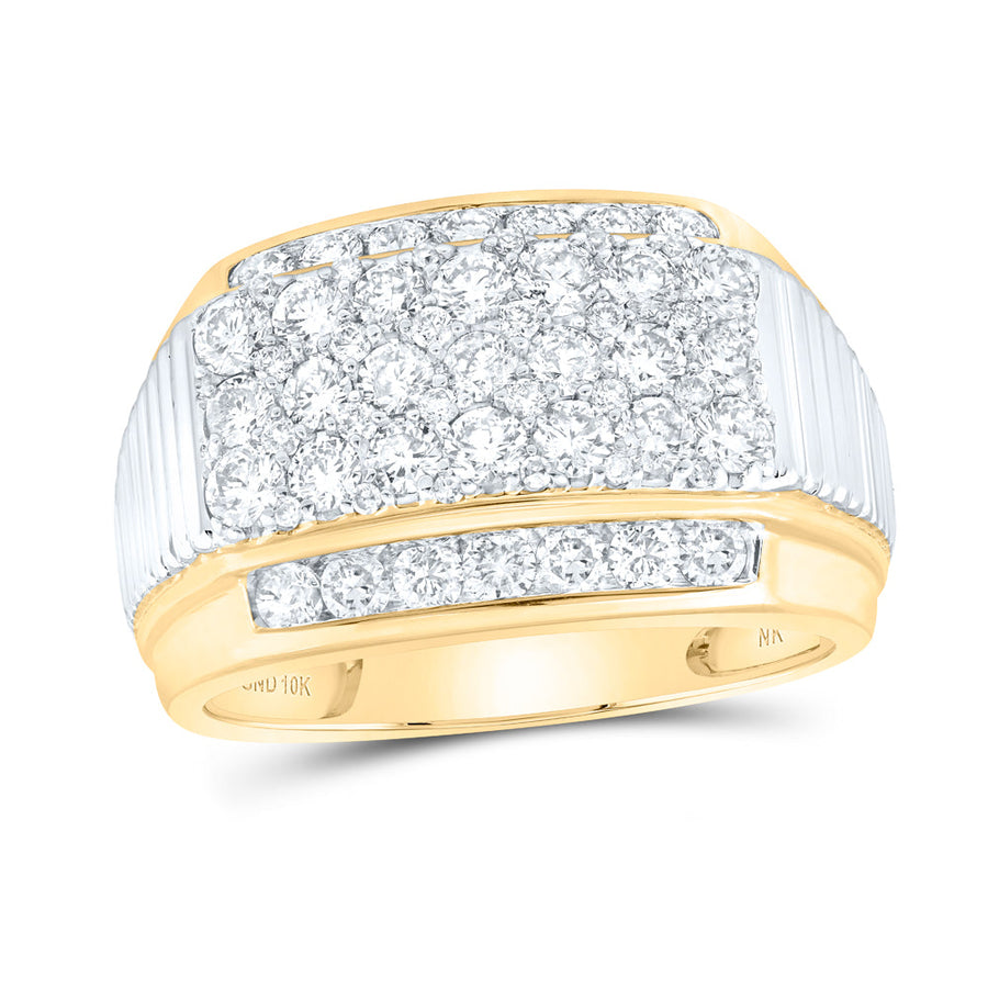 10kt Yellow Gold Mens Round Diamond Ribbed Pave Band Ring 2 Cttw