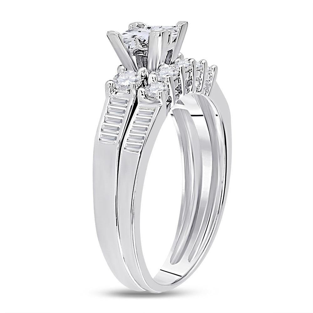 10kt White Gold Womens Princess Diamond Bridal Wedding Ring Band Set 1.00 Cttw
