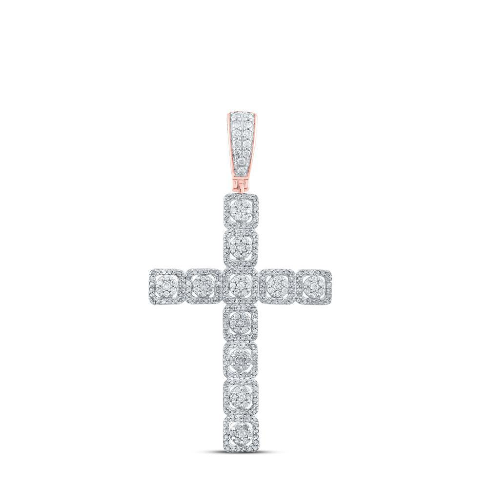 10kt Rose Gold Mens Round Diamond Cross Charm Pendant 1-1/2 Cttw