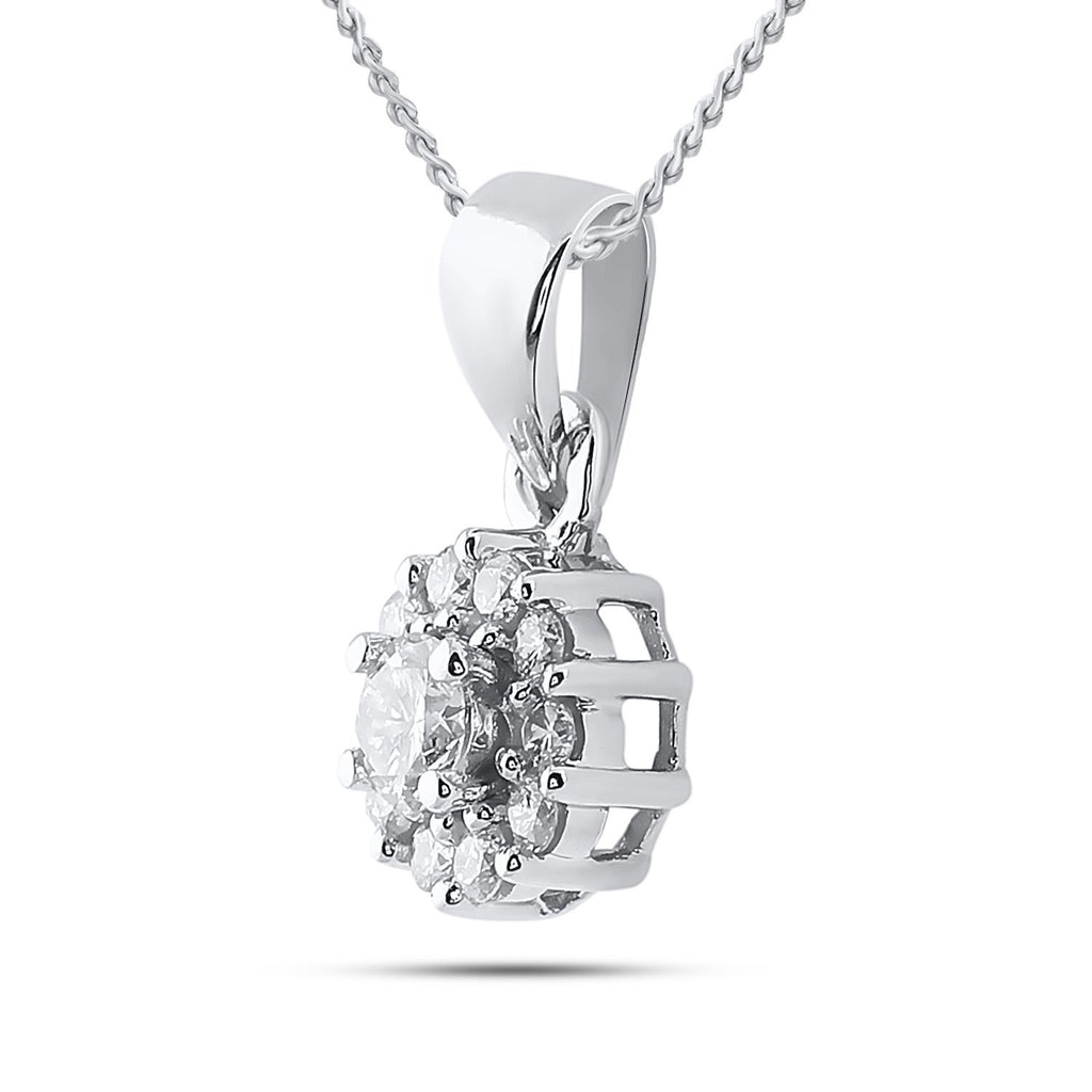 14kt White Gold Womens Round Diamond Solitaire Circle Frame Cluster Pendant 1/4 Cttw