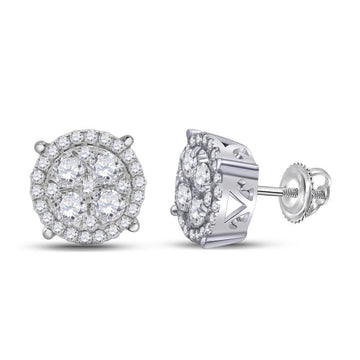 10kt White Gold Womens Round Diamond Cluster Earrings 1 Cttw