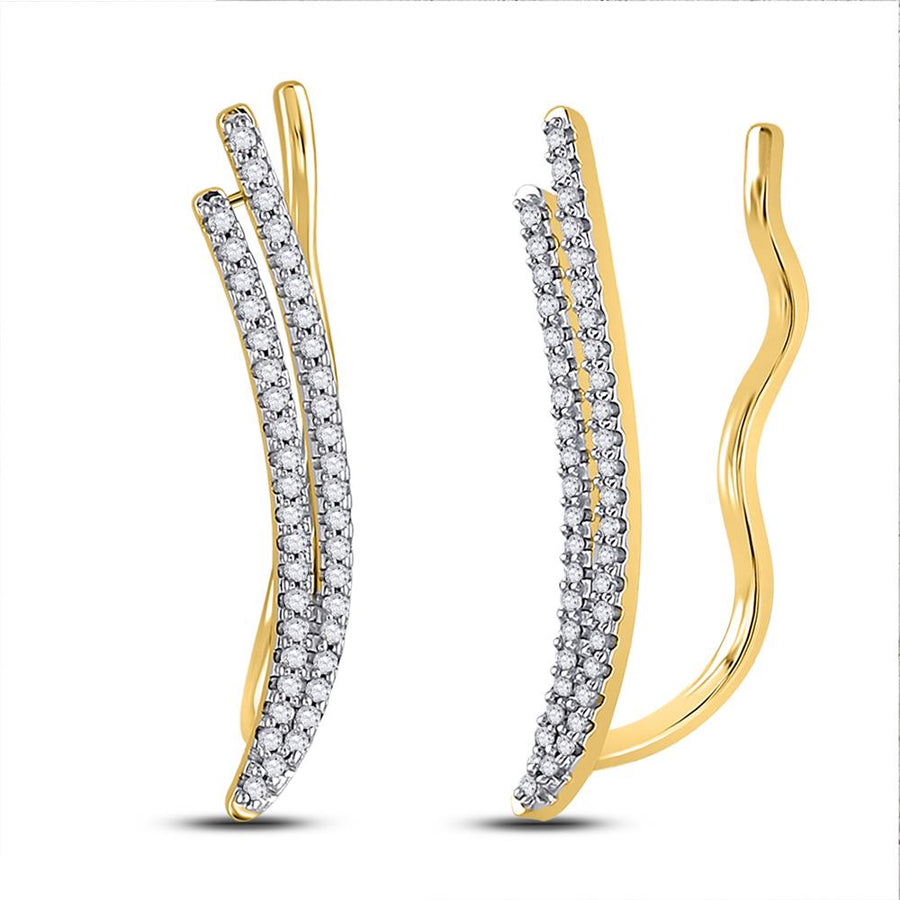 10kt Yellow Gold Womens Round Diamond Double Two Row Climber Earrings 1/4 Cttw