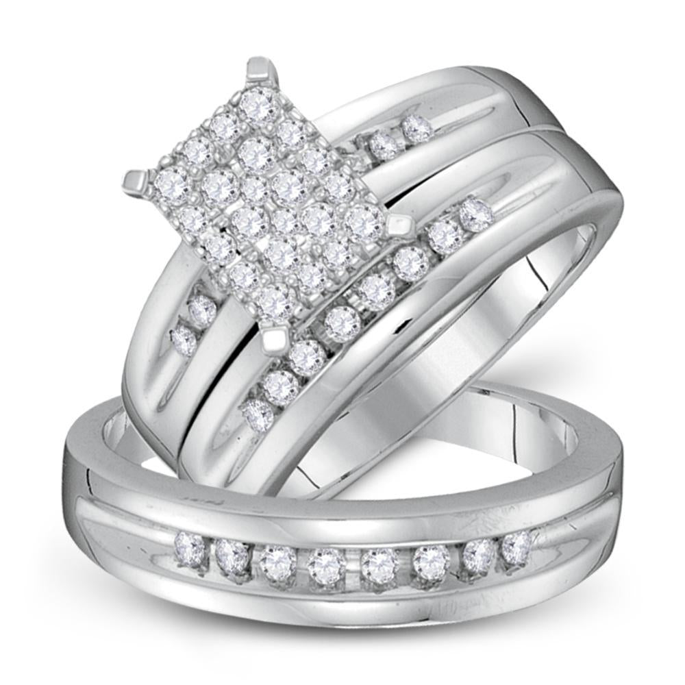 10kt White Gold His Hers Round Diamond Cluster Matching Wedding Set 5/8 Cttw