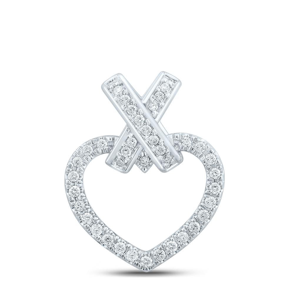 10kt White Gold Womens Round Diamond Heart Pendant 1/4 Cttw