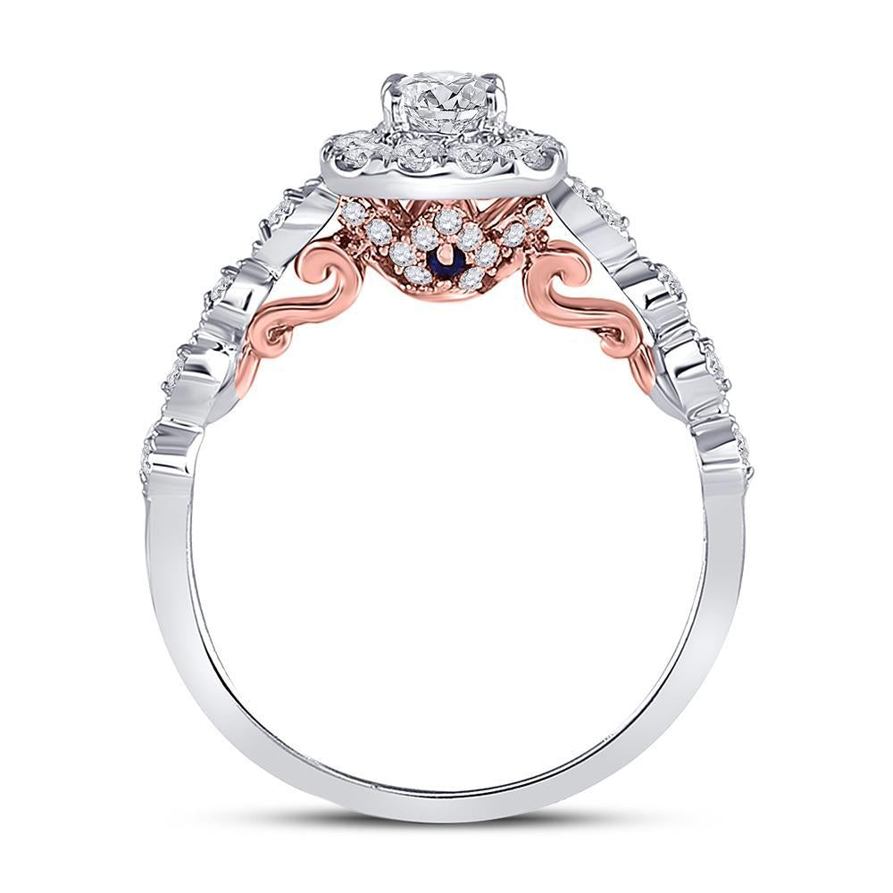 14kt Two-tone Gold Round Diamond Halo Bridal Wedding Engagement Ring 3/4 Cttw