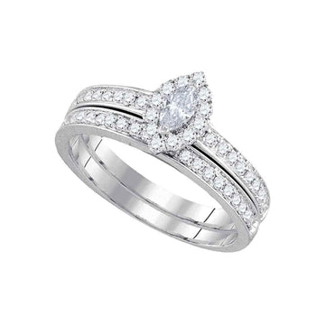14kt White Gold Marquise Diamond Bridal Wedding Ring Band Set 5/8 Cttw