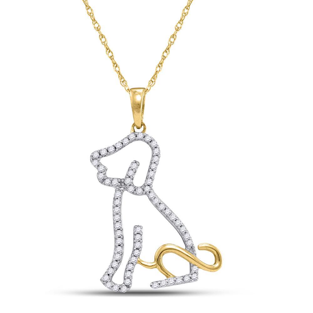 10kt Yellow Gold Womens Round Diamond Dog Doggy Puppy Pendant 1/5 Cttw