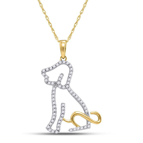 10kt Yellow Gold Womens Round Diamond Dog Doggy Puppy Pendant 1/5 Cttw