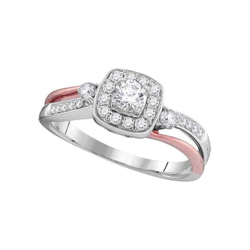 10k White Gold Round Diamond 2-tone Bridal Wedding Engagement Anniversary Ring 1/2 Cttw