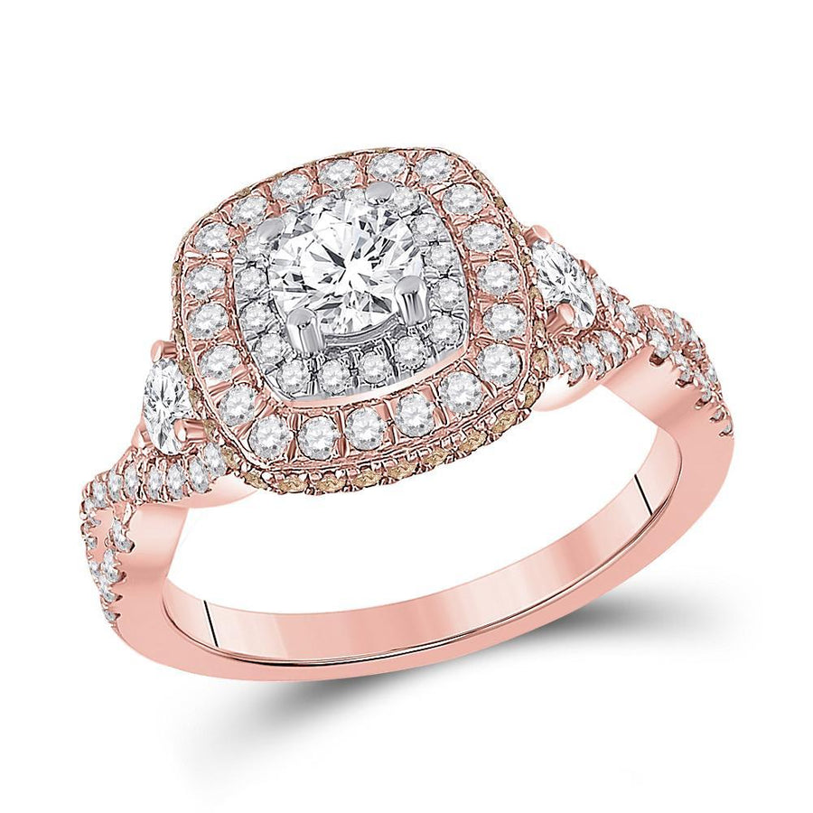 14kt Rose Gold Round Diamond Halo Bridal Wedding Engagement Ring 1-1/3 Cttw