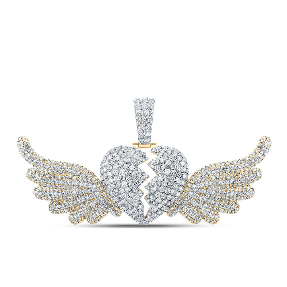 10kt Yellow Gold Mens Round Diamond Wing Broken Charm Pendant 5-3/8 Cttw
