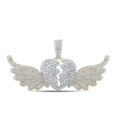 10kt Yellow Gold Mens Round Diamond Wing Broken Charm Pendant 5-3/8 Cttw