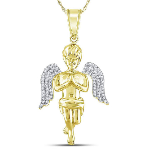 10kt Yellow Gold Mens Round Diamond Praying Angel Charm Pendant 1/4 Cttw