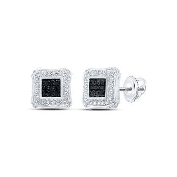 10kt White Gold Round Black Color Treated Diamond Square Earrings 1/4 Cttw