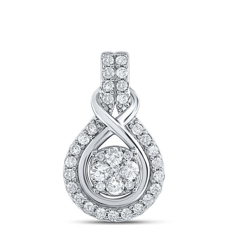 10kt White Gold Womens Round Diamond Cluster Pendant 1/2 Cttw