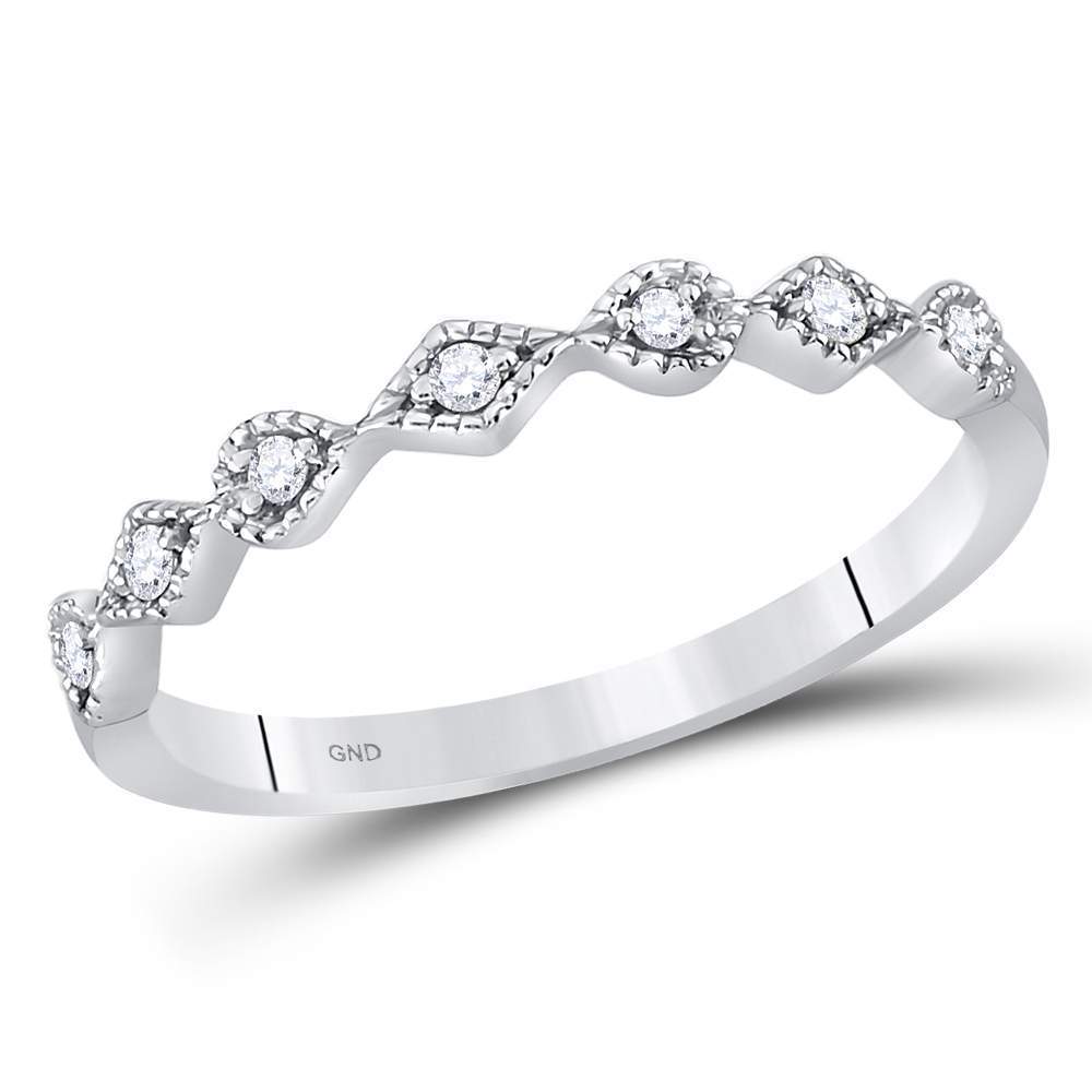 14kt White Gold Womens Round Diamond Stackable Band Ring 1/10 Cttw