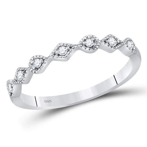 14kt White Gold Womens Round Diamond Stackable Band Ring 1/10 Cttw