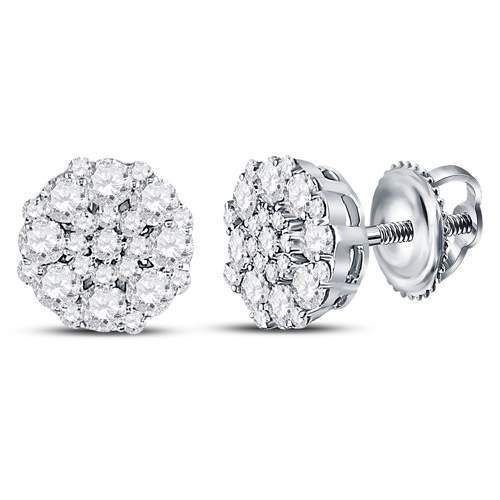 14kt White Gold Womens Round Diamond Octagon Cluster Earrings 5/8 Cttw