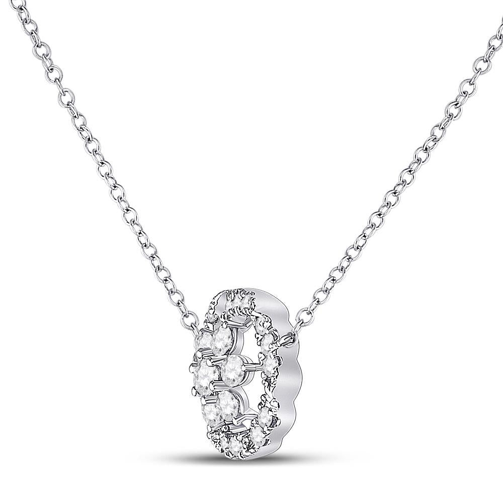 14kt White Gold Womens Round Diamond Floral Cluster Necklace 1/3 Cttw