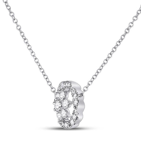 14kt White Gold Womens Round Diamond Floral Cluster Necklace 1/3 Cttw