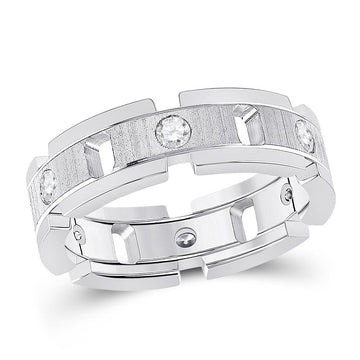 14kt White Gold Mens Round Diamond Wedding Link Band Ring 1/2 Cttw