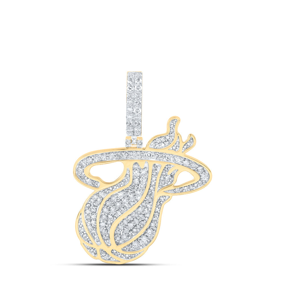 10kt Yellow Gold Mens Round Diamond Basketball Charm Pendant 1-3/4 Cttw