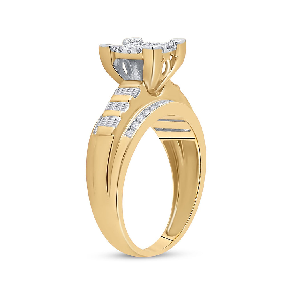 10kt Yellow Gold Round Diamond Cluster Bridal Wedding Engagement Ring 1/2 Cttw