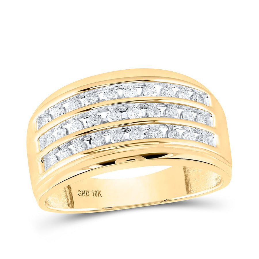 10kt Yellow Gold Mens Round Diamond Triple Row Band Ring 1/2 Cttw