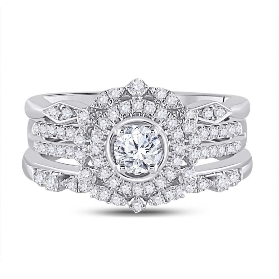 14kt White Gold Round Diamond Bridal Wedding Ring Band Set 1 Cttw