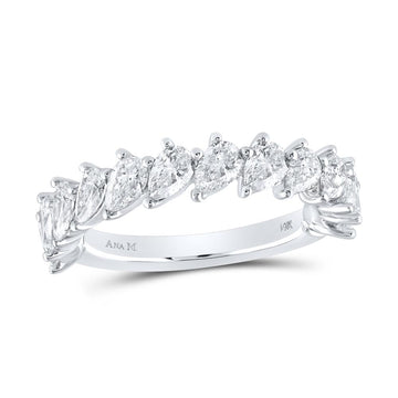 14kt White Gold Womens Pear Diamond Single Row Band Ring 1-7/8 Cttw