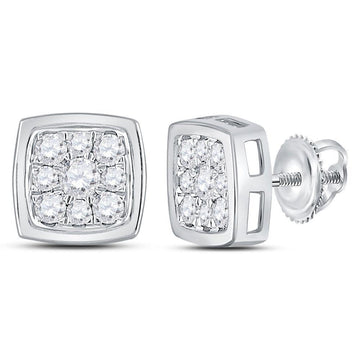 14kt White Gold Womens Round Diamond Square Cluster Stud Earrings 1/2 Cttw