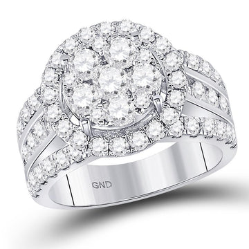 14kt White Gold Round Diamond Cluster Bridal Wedding Engagement Ring 2 Cttw