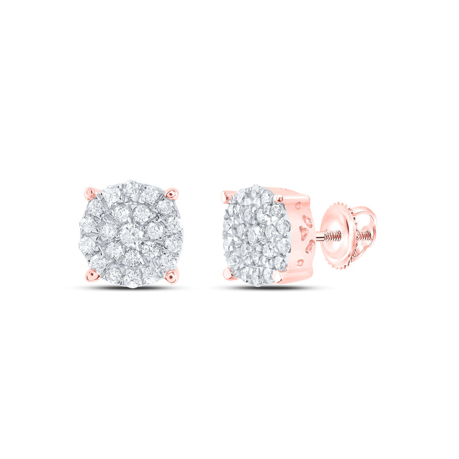 10kt Rose Gold Womens Round Diamond Cluster Earrings 1/2 Cttw
