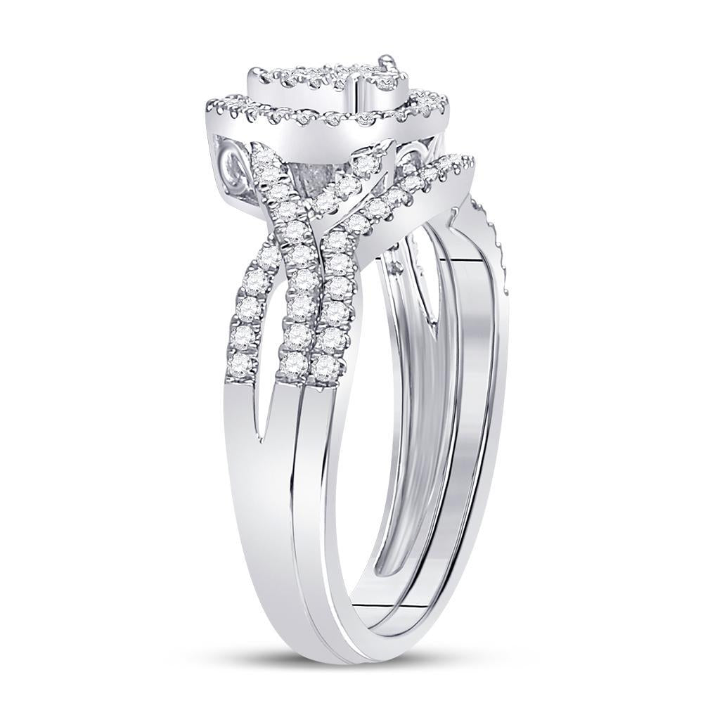 10kt White Gold Round Diamond Teardrop Bridal Wedding Ring Band Set 1/2 Cttw