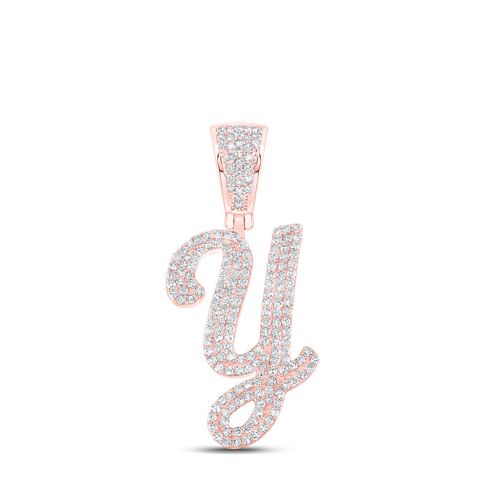 10kt Rose Gold Mens Round Diamond Y Initial Letter Charm Pendant 7/8 Cttw