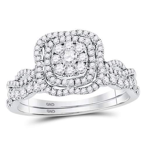 14kt White Gold Round Diamond Bridal Wedding Ring Band Set 5/8 Cttw
