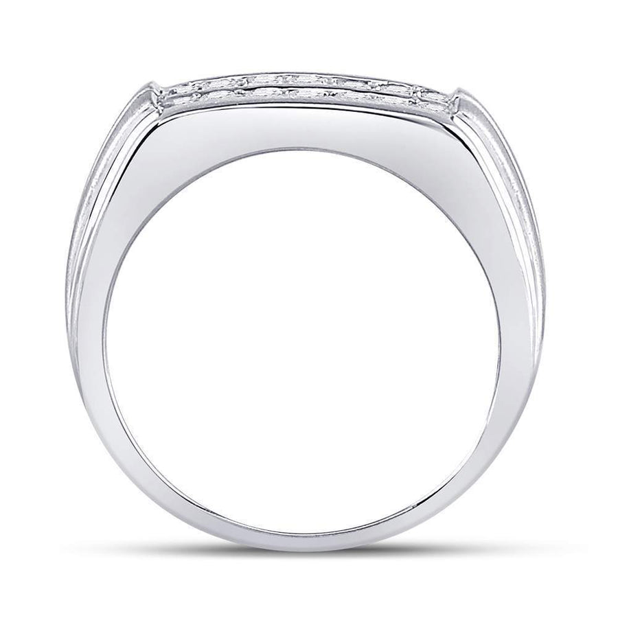 14kt White Gold Mens Round Diamond Double Row Wedding Band Ring 1/2 Cttw