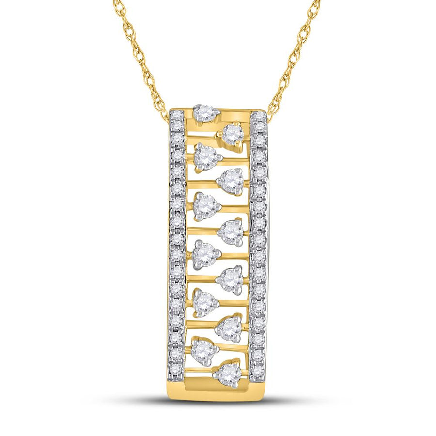 14kt Yellow Gold Womens Round Diamond Rectangular Fashion Necklace 1/3 Cttw