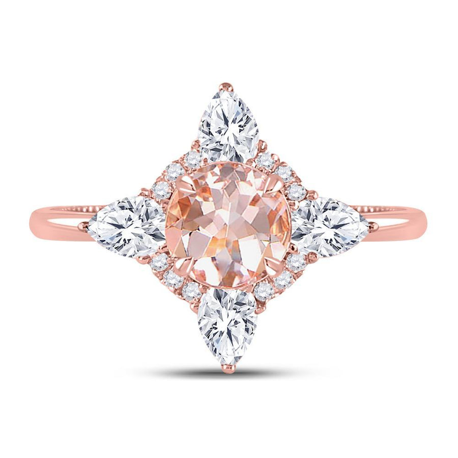 14kt Rose Gold Womens Round Morganite Halo Bridal Wedding Engagement Ring 1-3/4 Cttw