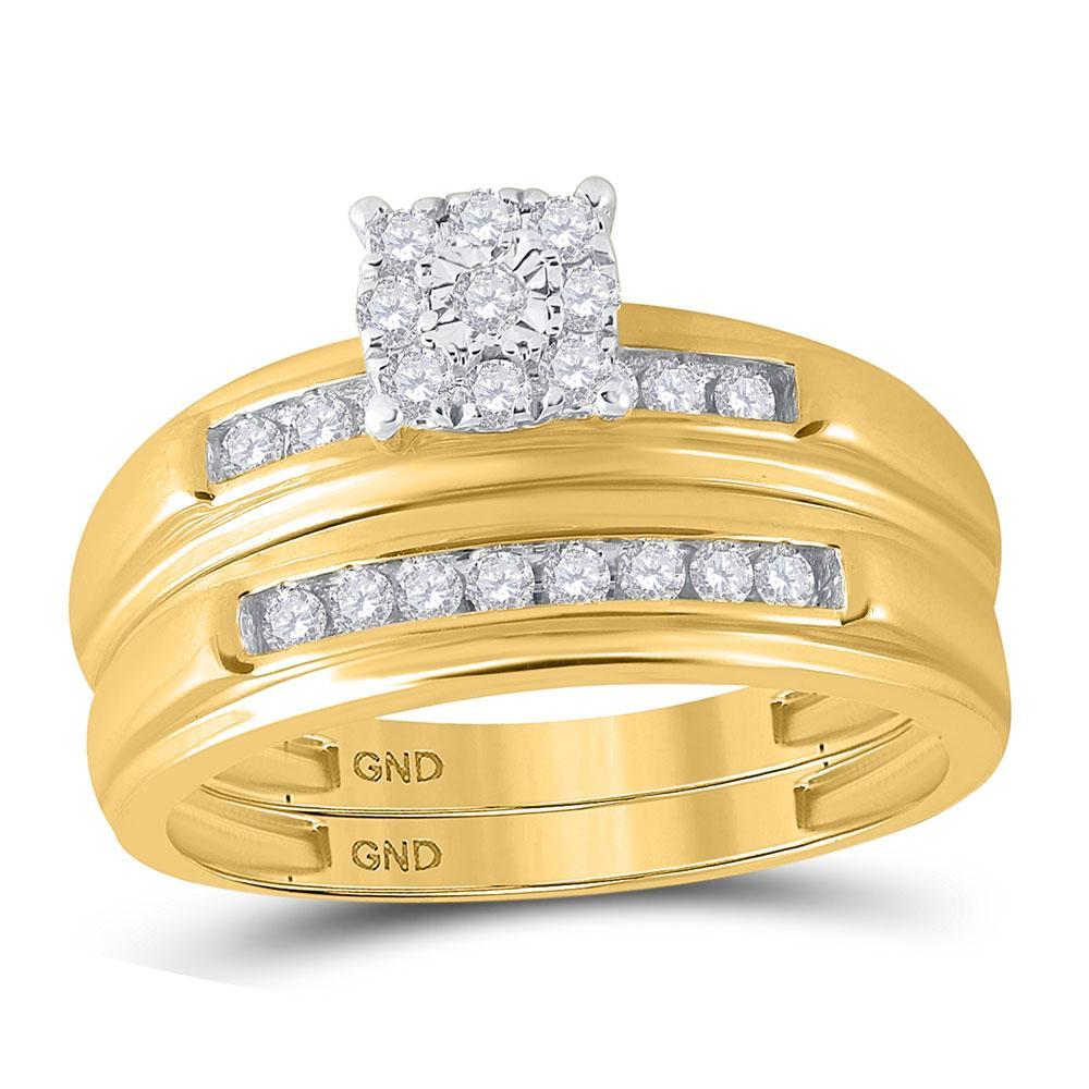 10kt Yellow Gold His Hers Round Diamond Solitaire Matching Wedding Set 3/8 Cttw