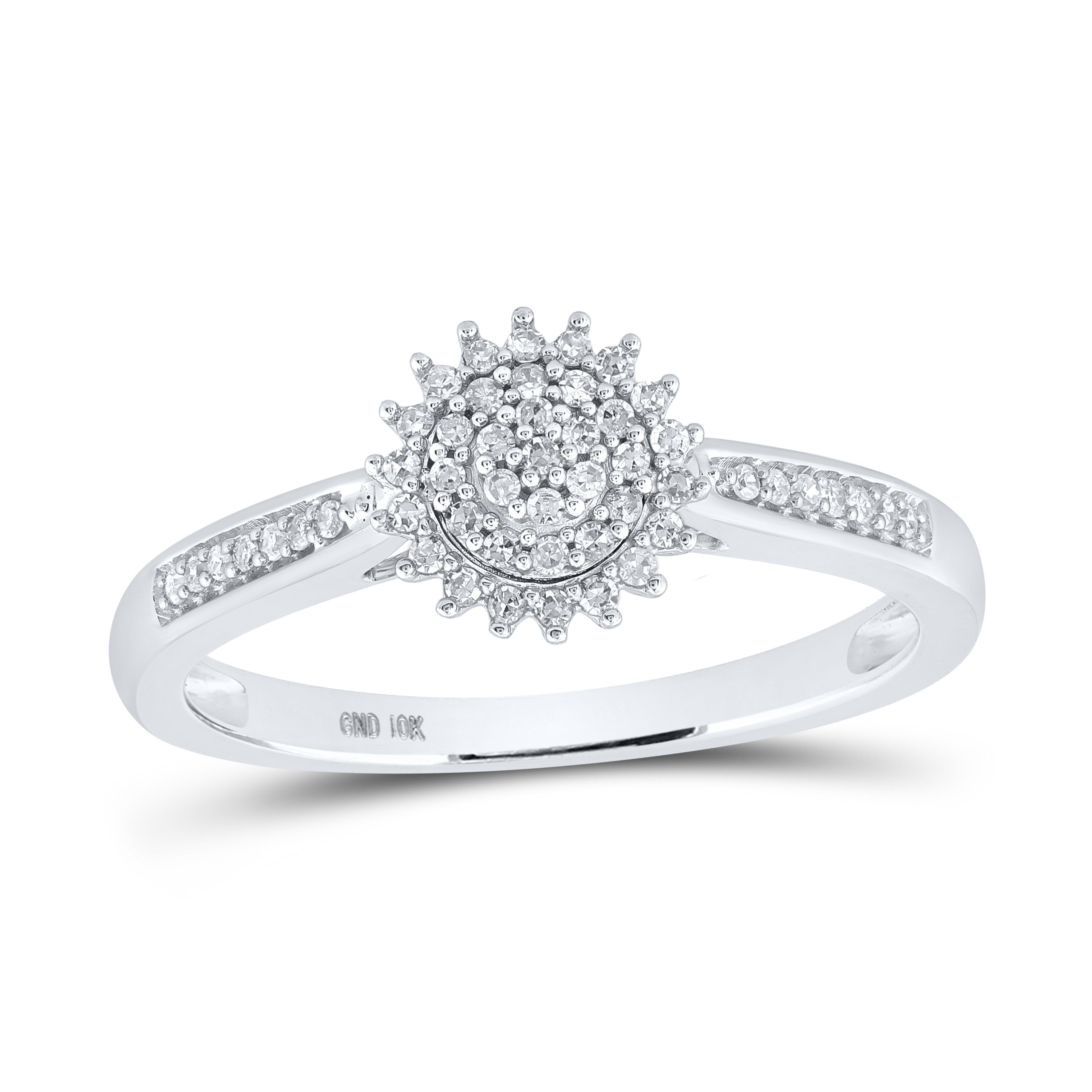 10kt White Gold Womens Round Diamond Cluster Ring 1/6 Cttw